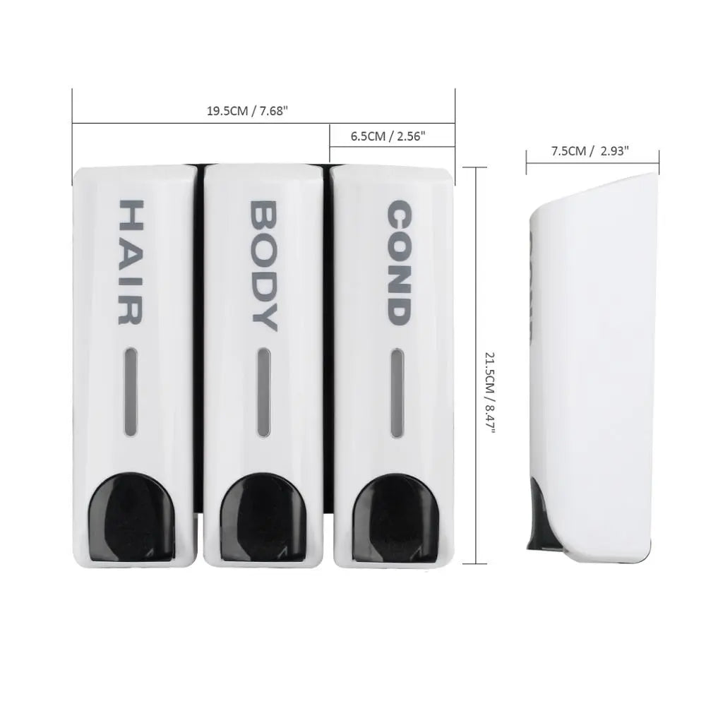 Wall-Mounted Shower Dispenser Set | Triple Pump | Transparent Body, 350ml Each | Space-Saving