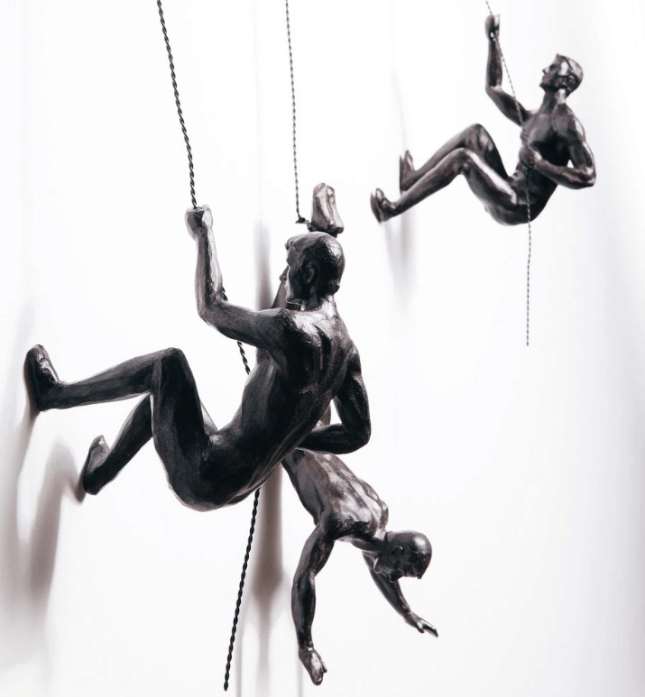 Wall Sculpture | Climbing Figure | Resin & Iron Wire | Modern Industrial Accent