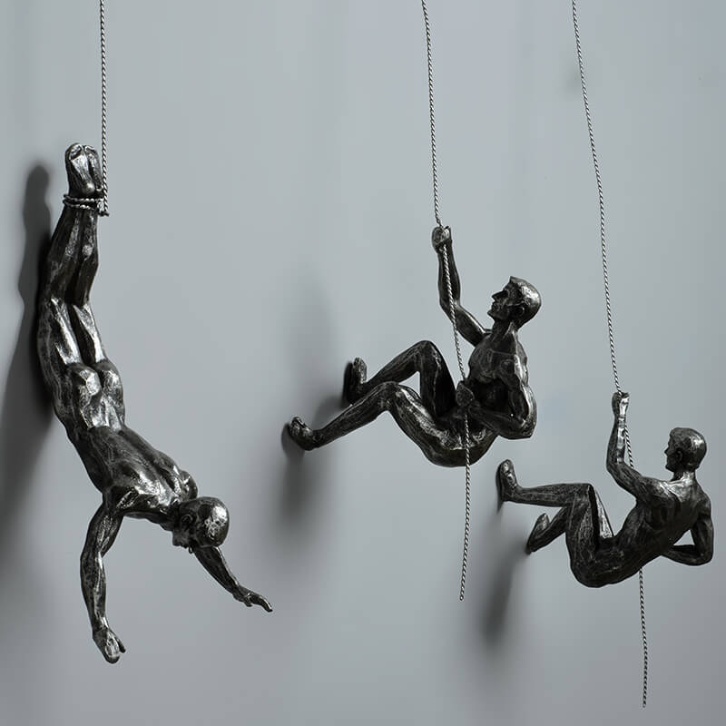 Wall Sculpture | Climbing Figure | Resin & Iron Wire | Modern Industrial Accent