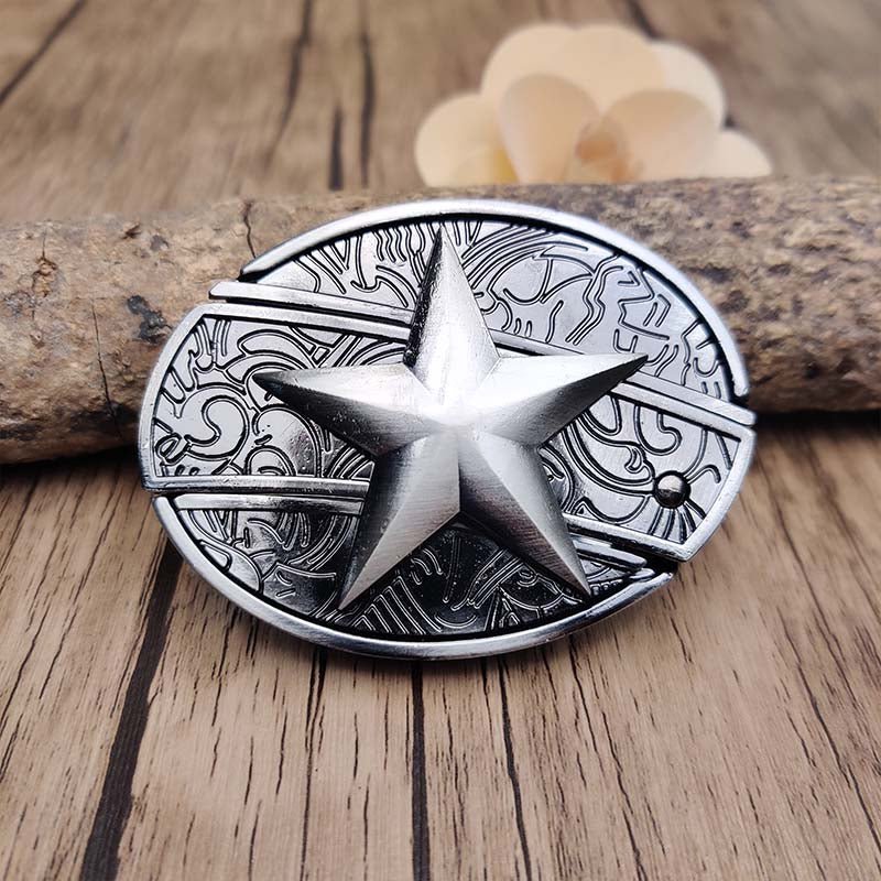 Western Belt Buckle | Oval Metal Design | Hidden EDC Tool | Fits Standard Belts