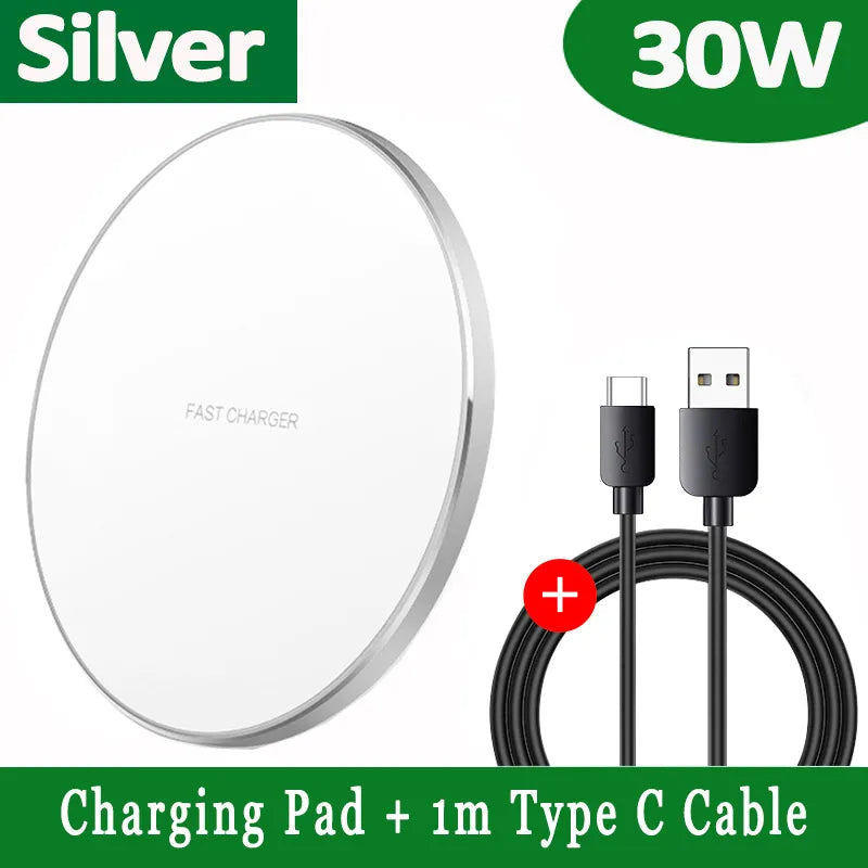 Wireless Charging Pad | 30W Fast Charge | USB-C Cable Included