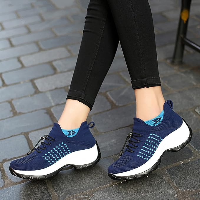 Women's Casual Slip-On Shoes | Mesh Upper & Elastic Lace | Two-Tone Thick Sole | Comfortable Fit