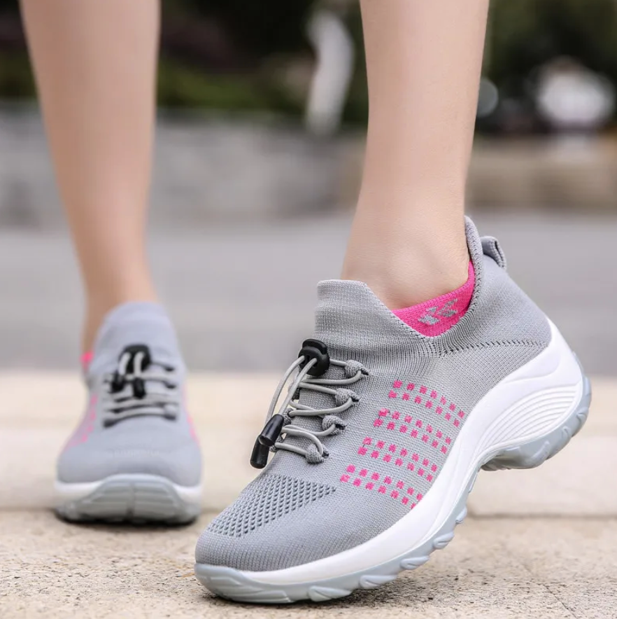 Women's Casual Slip-On Shoes | Mesh Upper & Elastic Lace | Two-Tone Thick Sole | Comfortable Fit