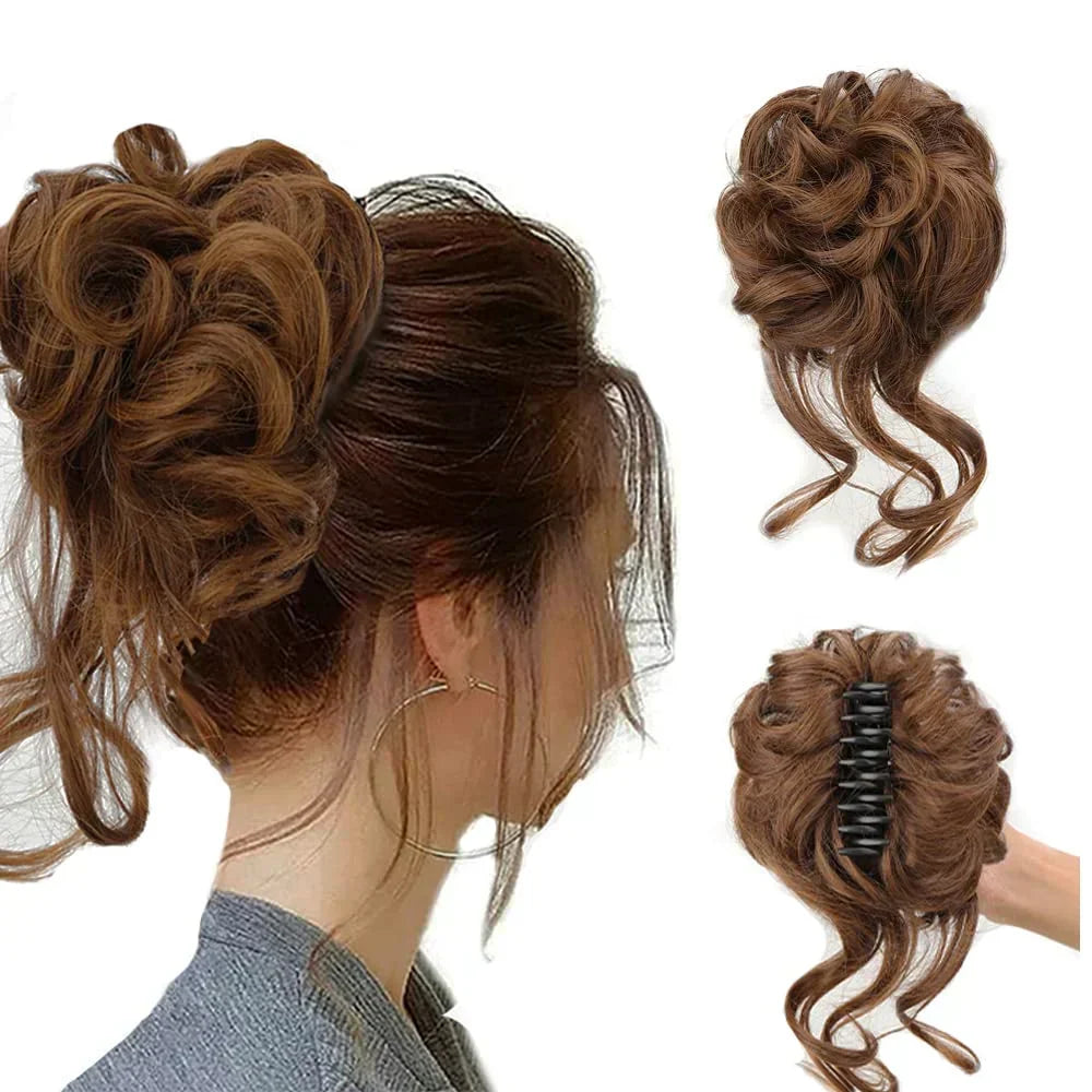 Women's Clip-In Hair Bun | Curly & Natural-Looking | Synthetic Hair & Secure Clip | All-Day Hold