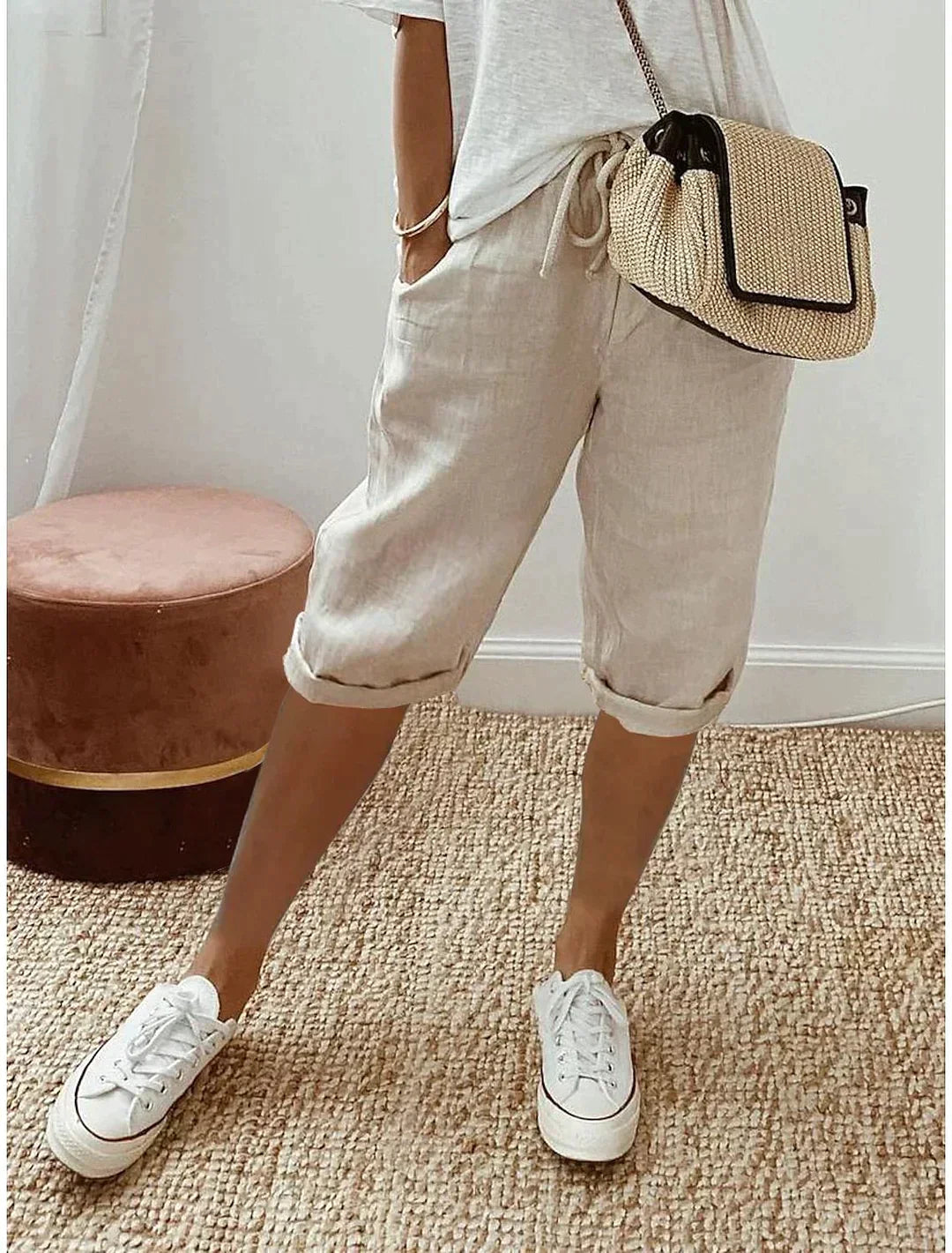 Women's Cropped Capris | Relaxed Fit & Drawstring Waist | Lightweight Linen