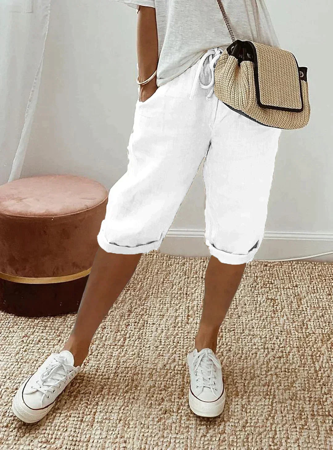 Women's Cropped Capris | Relaxed Fit & Drawstring Waist | Lightweight Linen
