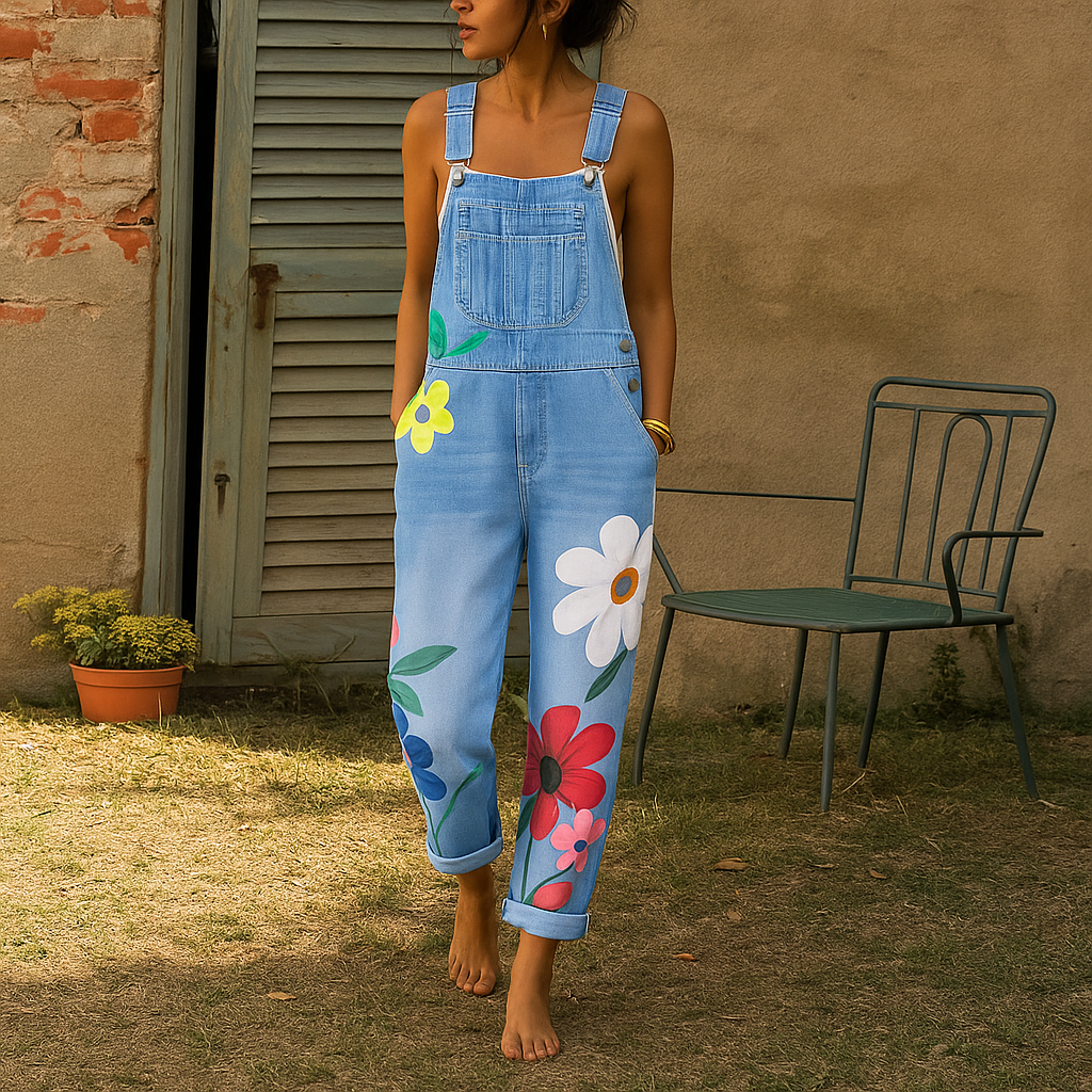 Women's Denim Jumpsuit | Floral Print | Lightweight Cotton Denim | Comfortable Fit