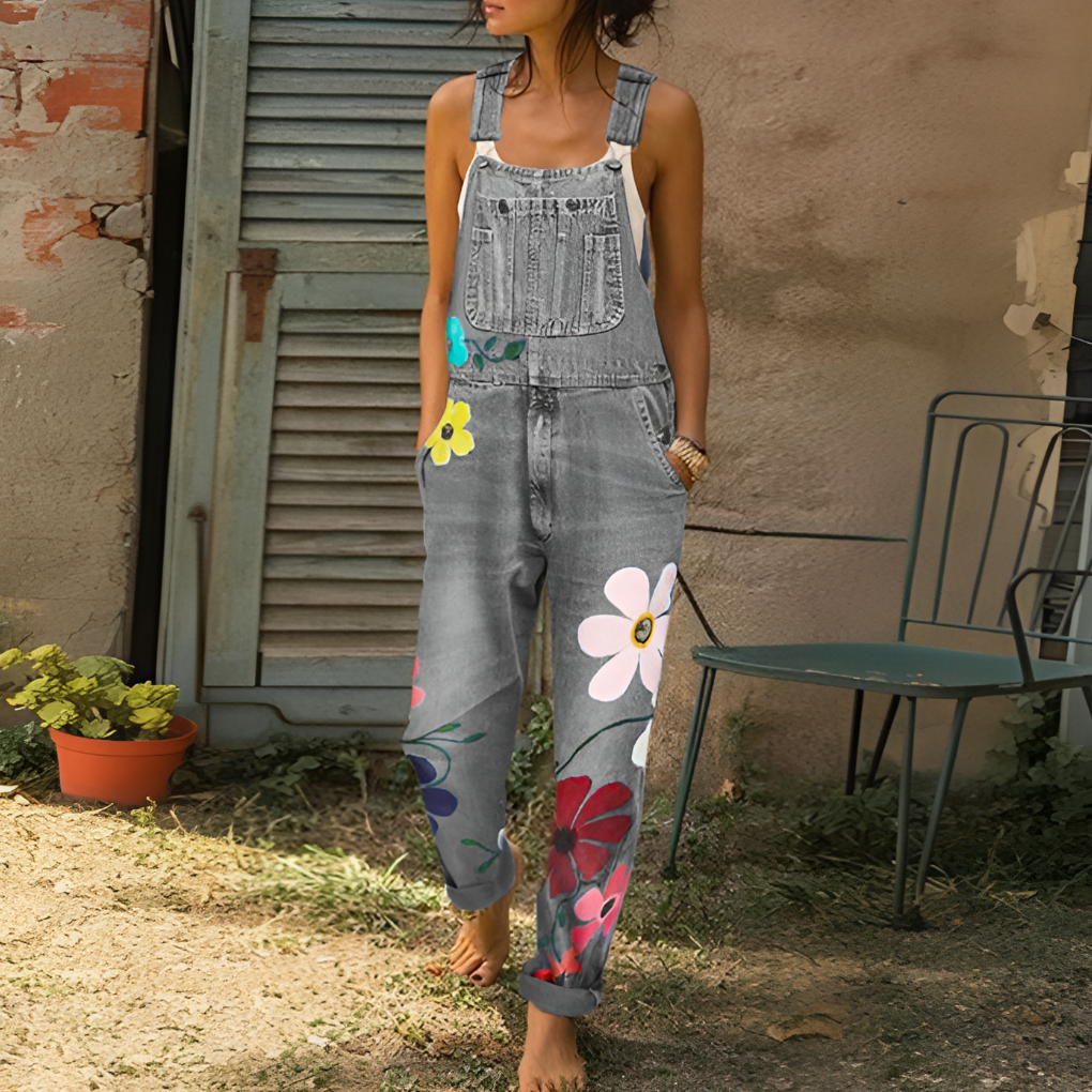 Women's Denim Jumpsuit | Floral Print | Lightweight Cotton Denim | Comfortable Fit