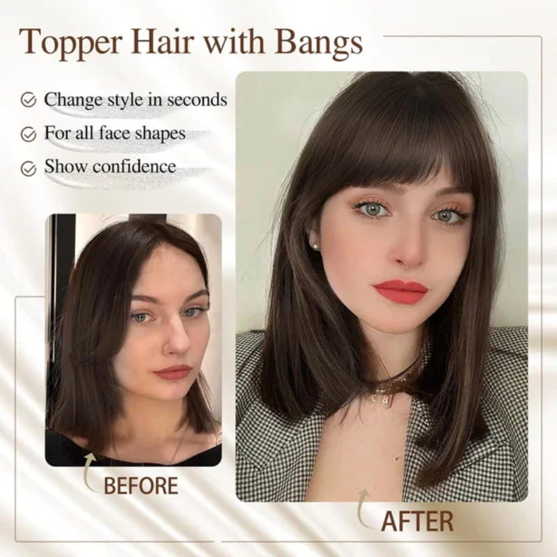 Women's Hairpiece with Bangs | Natural-Looking Seamless Hairline | 30 cm Length | Comfortable Wear