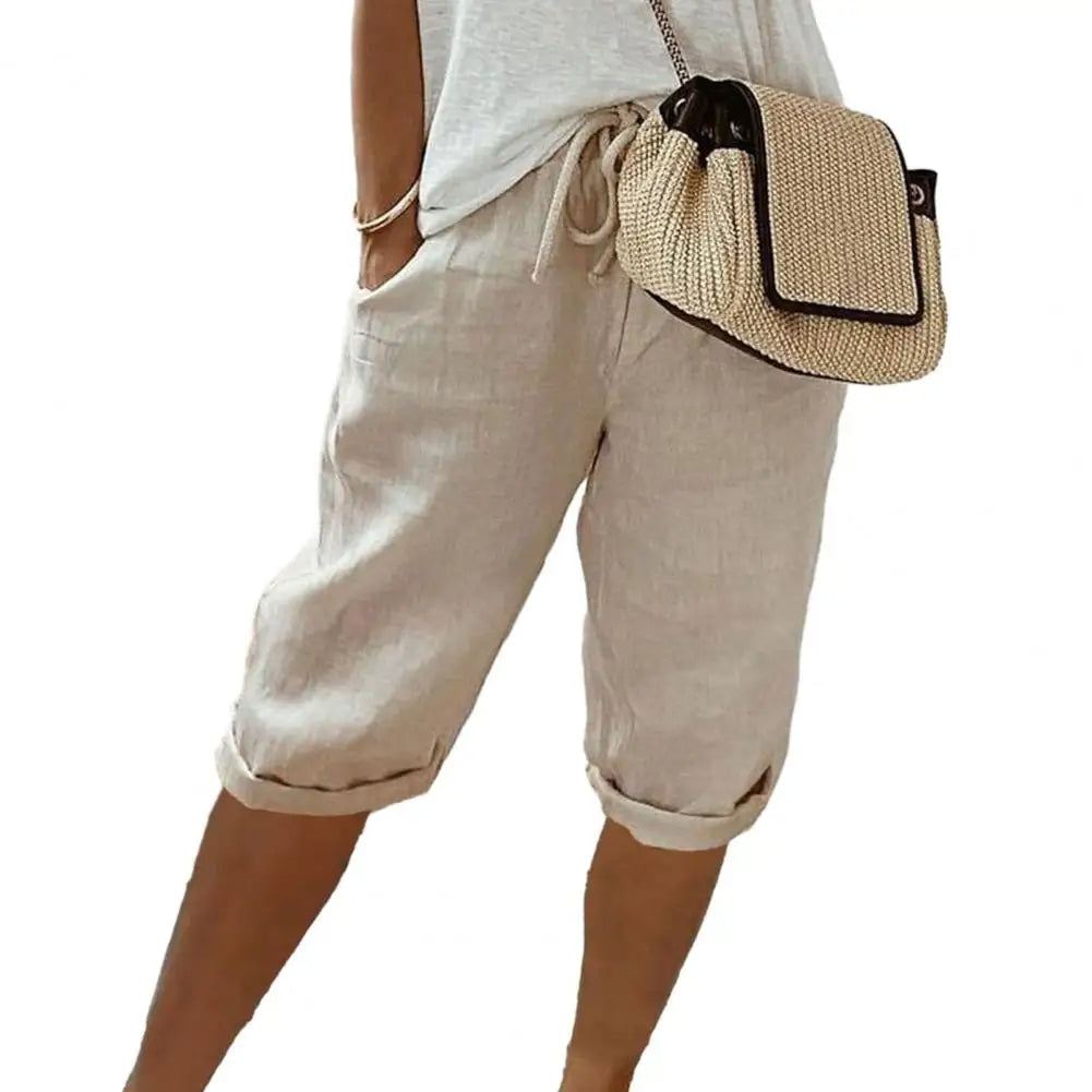 Women's Knee-Length Shorts | Adjustable Drawstring Waist | Breathable Cotton | Comfortable Fit