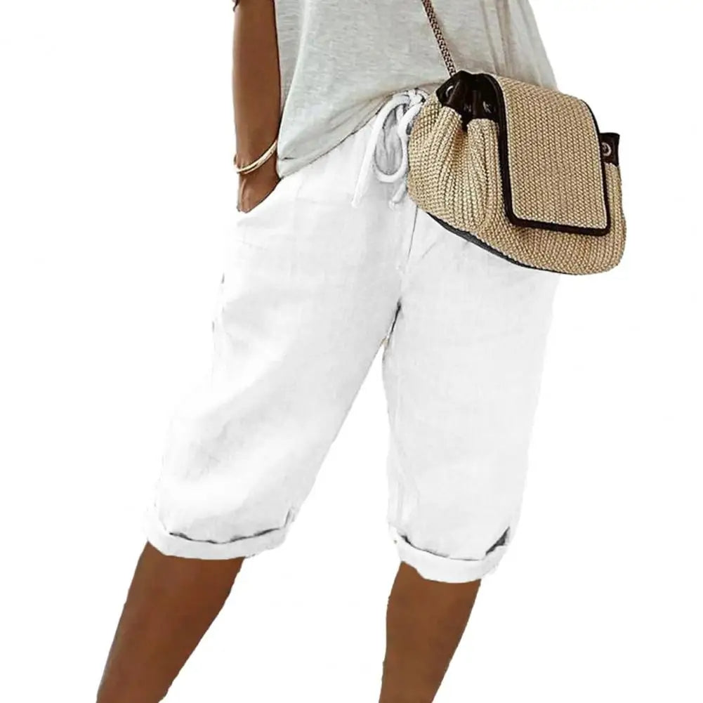 Women's Knee-Length Shorts | Adjustable Drawstring Waist | Breathable Cotton | Comfortable Fit