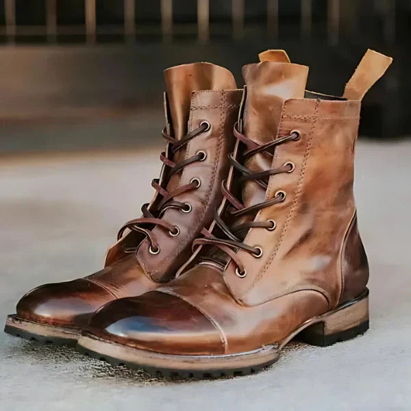Women's Lace-Up Cap Toe Boots | Classic Vintage Style | Genuine Leather & Rubber Sole