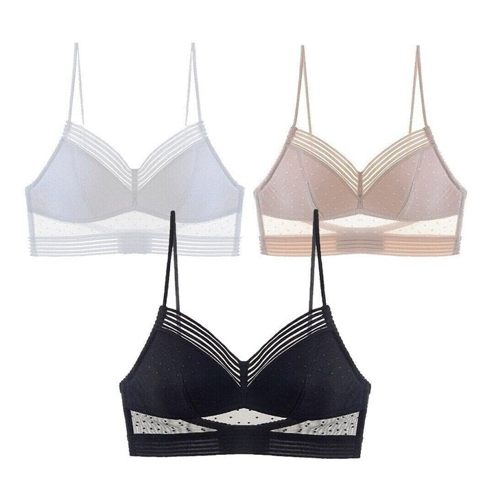 Women's Low-Back Lace Bra | Wireless Lifting V-Neck | Soft Breathable Lace & Wide Band