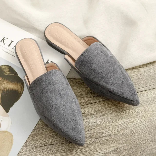 Women’s Mules | Pointed Toe Slip-On | Suede Upper & Flat Sole | Comfortable Fit