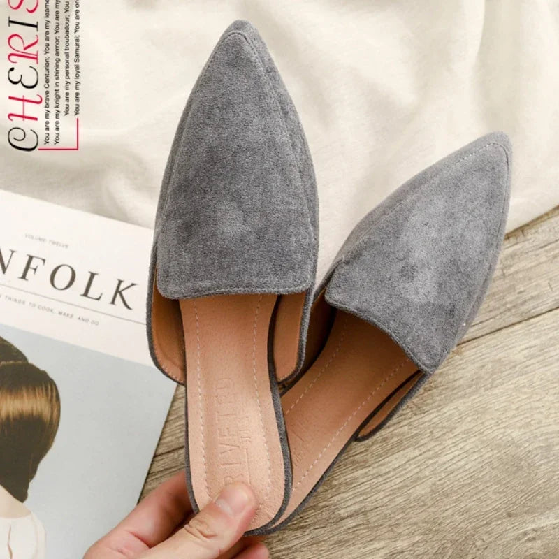 Women’s Mules | Pointed Toe Slip-On | Suede Upper & Flat Sole | Comfortable Fit