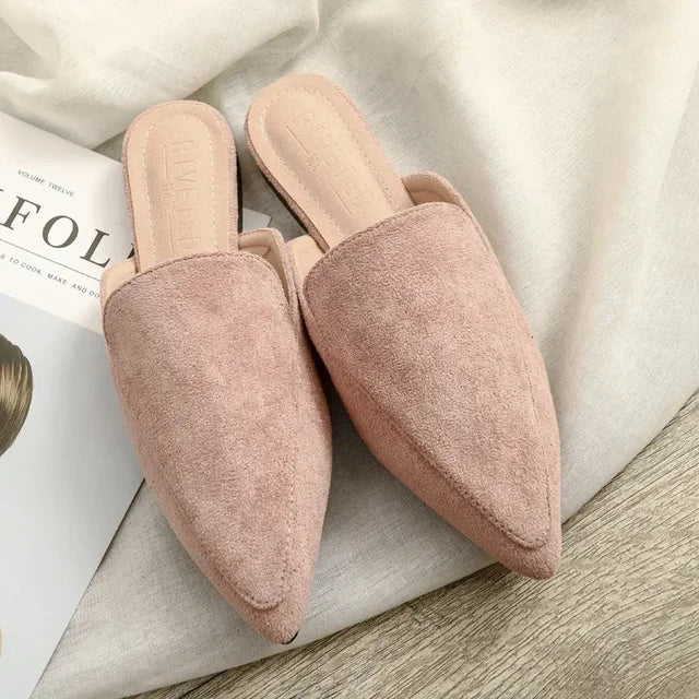 Women’s Mules | Pointed Toe Slip-On | Suede Upper & Flat Sole | Comfortable Fit