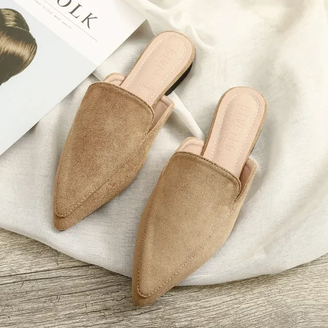 Women’s Mules | Pointed Toe Slip-On | Suede Upper & Flat Sole | Comfortable Fit