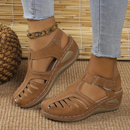 Women's Orthopedic Sandals | Wedge Heel Open-Toe | Leather Upper & Non-Slip Sole | Comfortable Fit