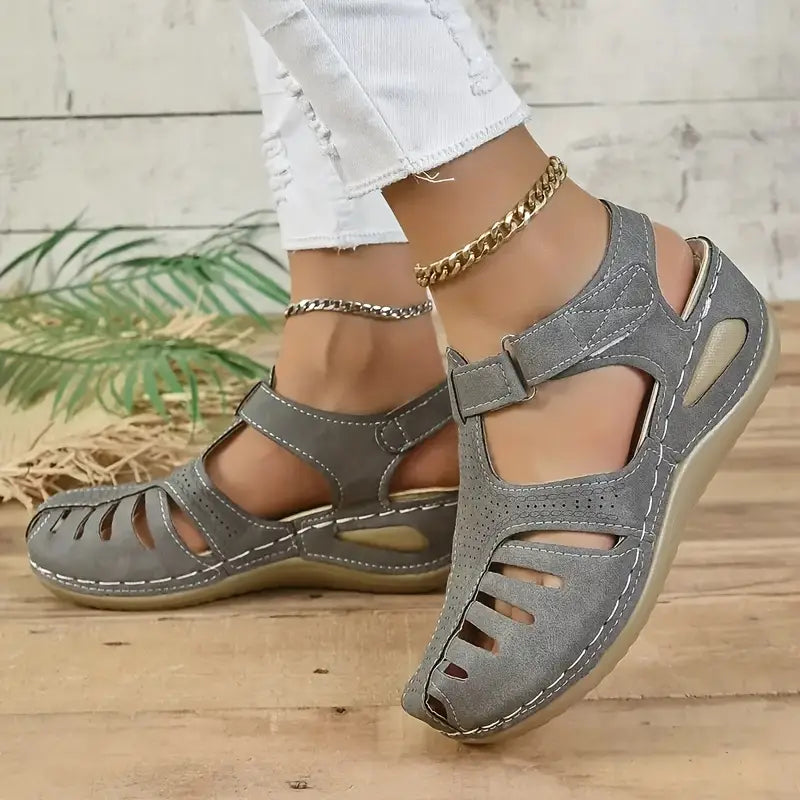 Women's Orthopedic Sandals | Wedge Heel Open-Toe | Leather Upper & Non-Slip Sole | Comfortable Fit
