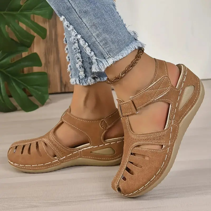 Women's Orthopedic Sandals | Wedge Heel Open-Toe | Leather Upper & Non-Slip Sole | Comfortable Fit