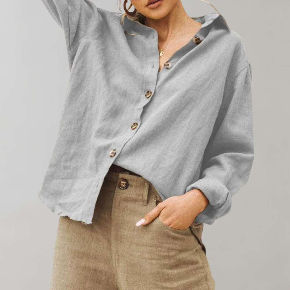 Women's Relaxed Fit Button-Down Shirt | Breezy Linen-Cotton Blend | Lightweight Breathable Fabric