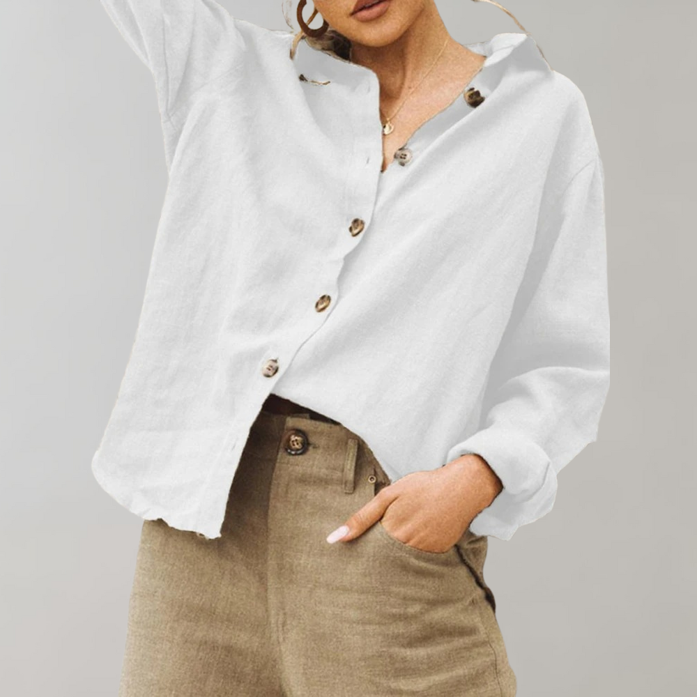 Women's Relaxed Fit Button-Down Shirt | Breezy Linen-Cotton Blend | Lightweight Breathable Fabric