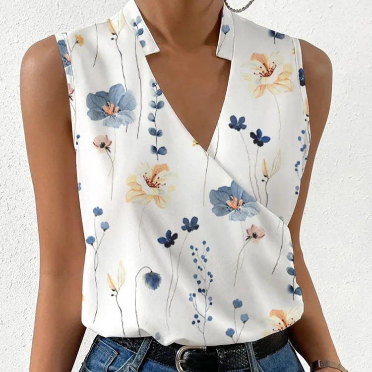 Women's Sleeveless Top | Elegant Floral V-Neck | Premium Fabric | Comfortable Fit