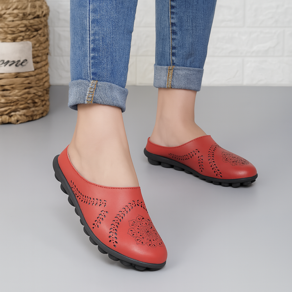 Women’s Slip-On Sandals | Cutout Design | Orthotic Insole & Genuine Leather Upper | All-Day Comfort