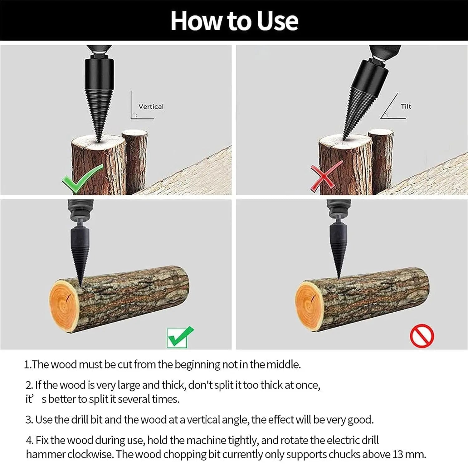 Wood Splitting Drill Set | 32mm Splitter Head | Interchangeable Shanks