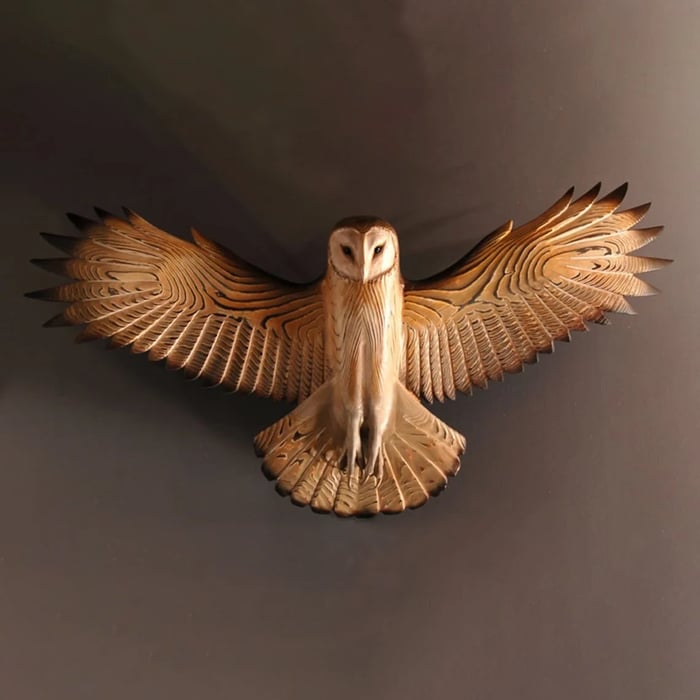 Wooden Owl Wall Decor | Handcrafted Rustic Sculpture | Pre-Installed Hanging Hooks