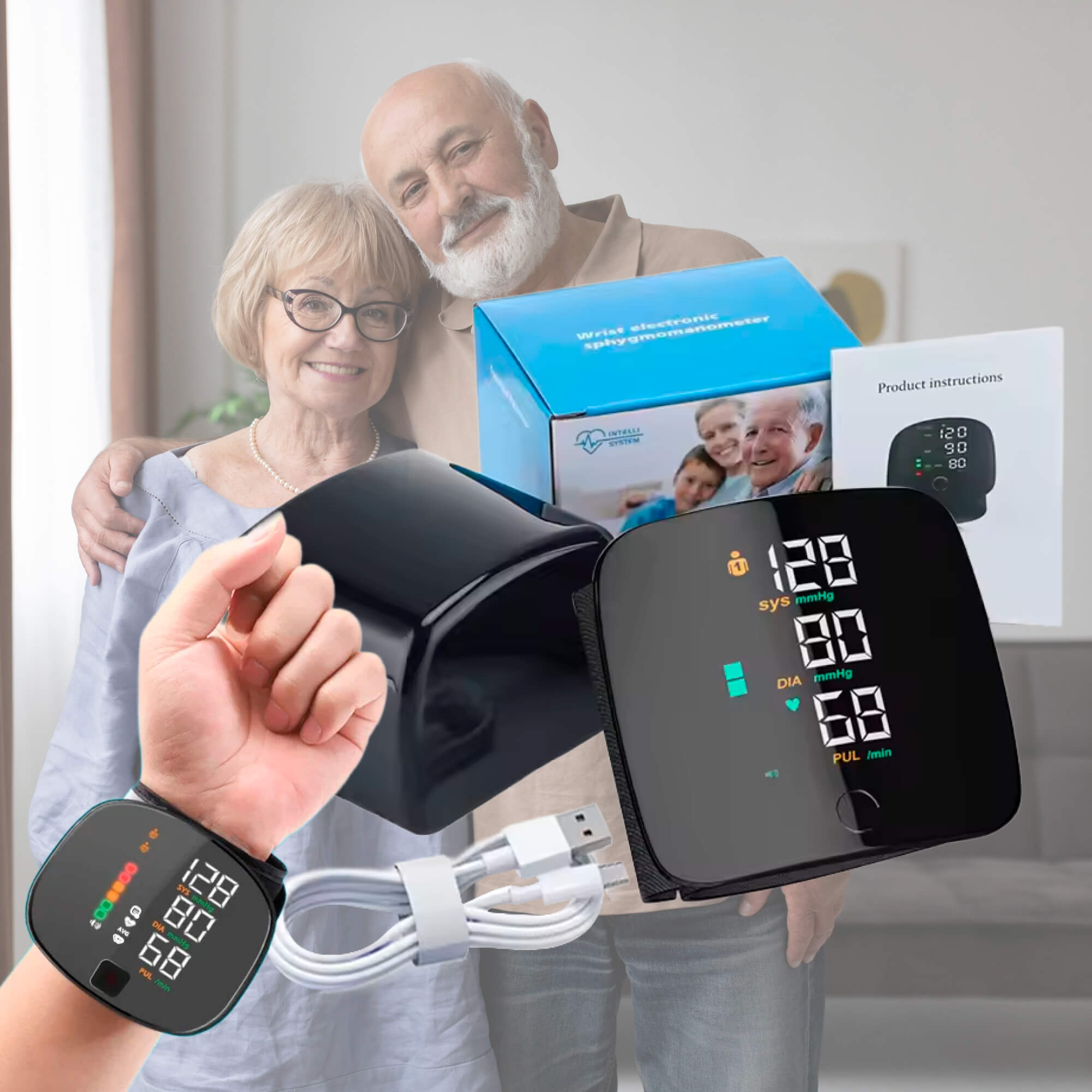 Wrist Blood Pressure Monitor | Voice Alerts & Large LCD | USB Rechargeable & Dual User Memory