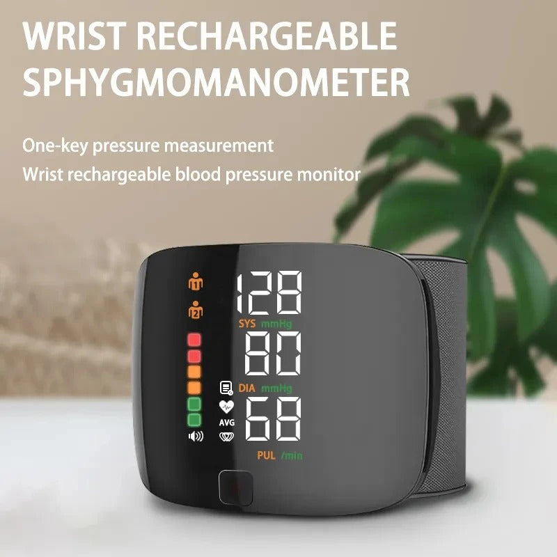Wrist Blood Pressure Monitor | Voice Alerts & Large LCD | USB Rechargeable & Dual User Memory