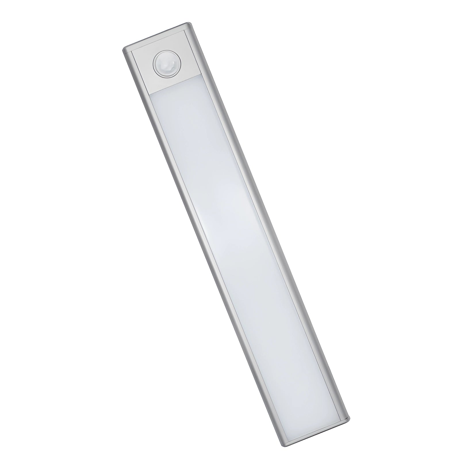 Magnetic warm white LED strip light for modern kitchen lighting, featuring a sleek rectangular design with a metallic finish.
