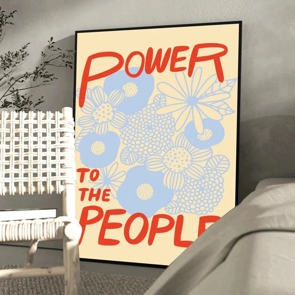 Blue and yellow floral art motivational poster with the text "Abundance Mindset," featuring elegant typography and decorative floral patterns, in a rectangular 50x70cm format.