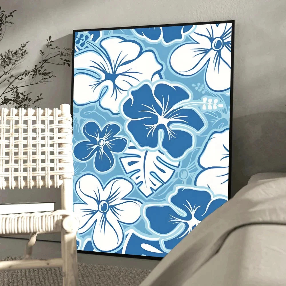 A motivational poster featuring a blue and yellow floral design with leaves and flowers, in a rectangular format, measuring 50x70cm.