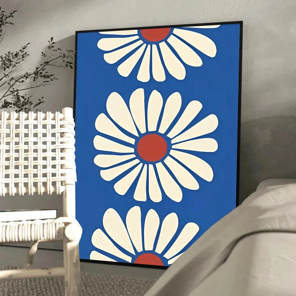 Blue and yellow floral art poster featuring motivational text in a rectangle format, with a pattern of flowers and petals, in the size 50x70cm.
