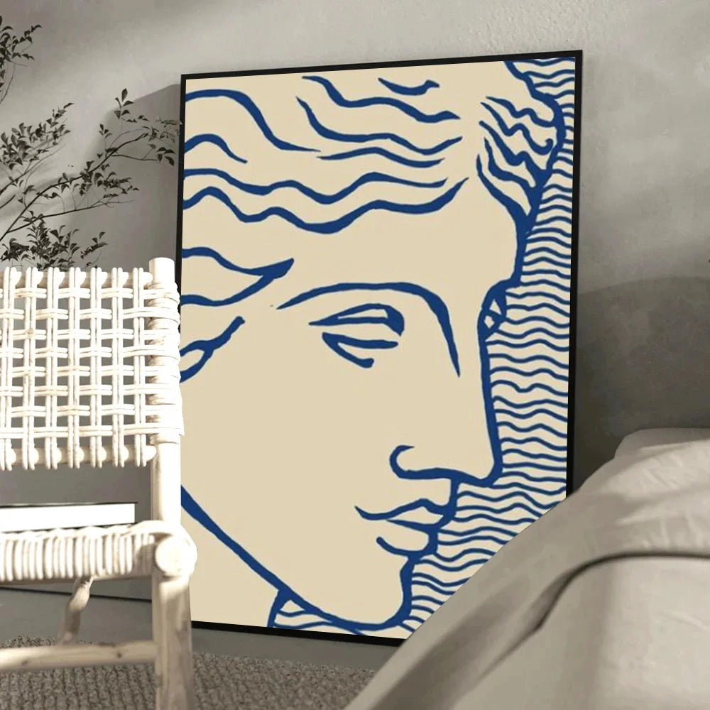 Abundance Mindset Motivational Poster featuring a blue and yellow floral art design. The poster includes abstract elements resembling an eye and facial features, with artistic fonts and electric blue accents. The artwork is set within a rectangular format, measuring 50x70cm.