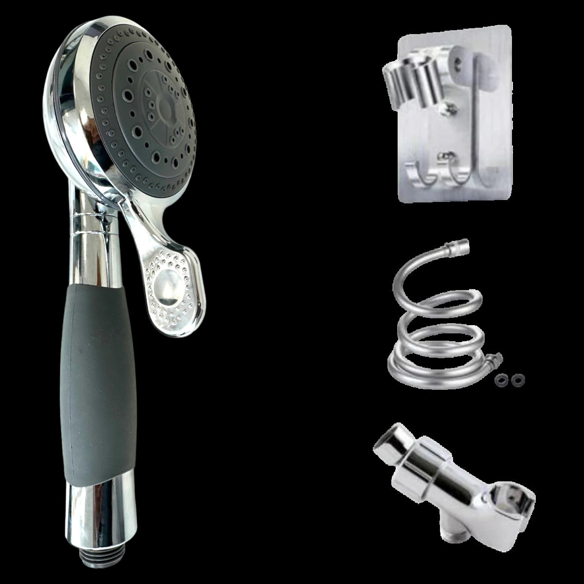 Adjustable Chrome High-Pressure Handheld Shower Head - Water-Saving
