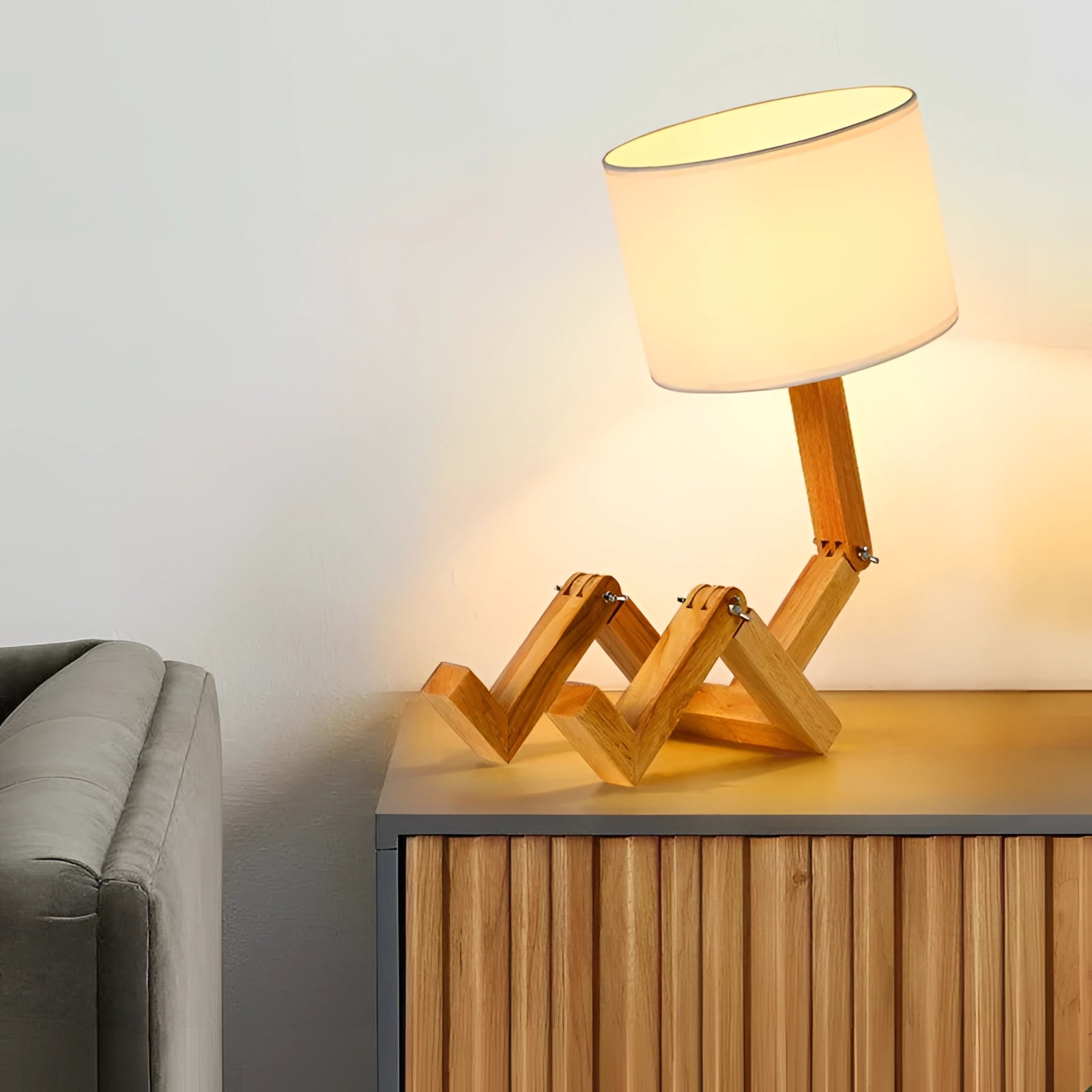 Articulated Modern Wooden Robot Lamp: Scandinavian Style Desk Light