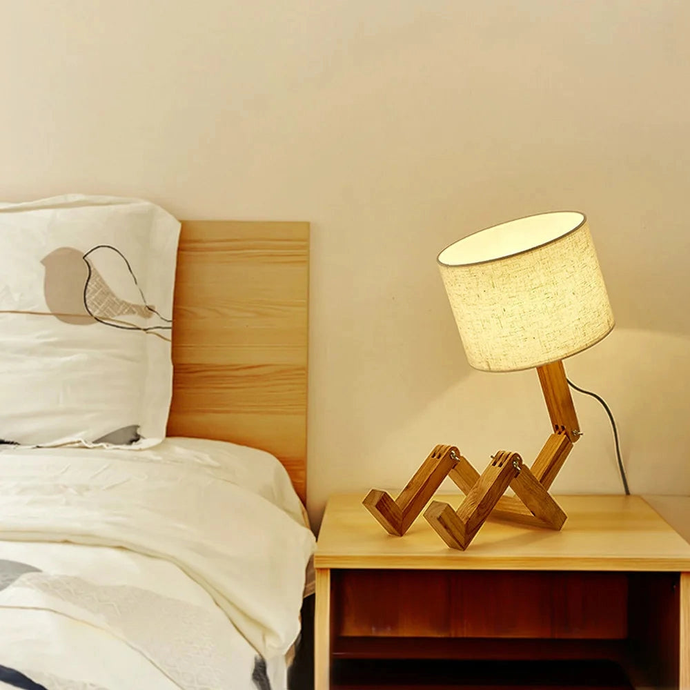 Articulated Modern Wooden Robot Lamp: Scandinavian Style Desk Light