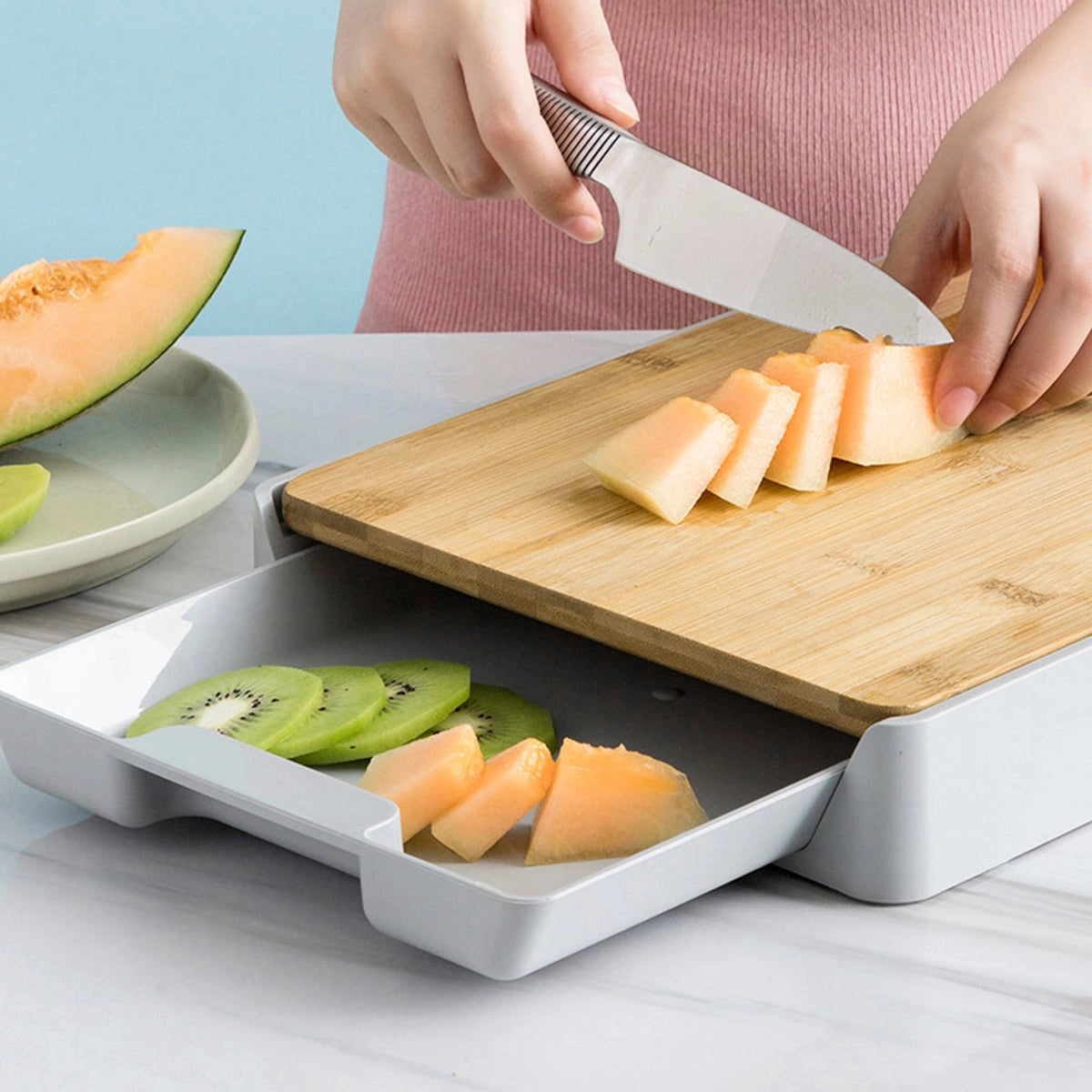 Bamboo Cutting Board with Storage Trays - Eco-Friendly Kitchen Solution