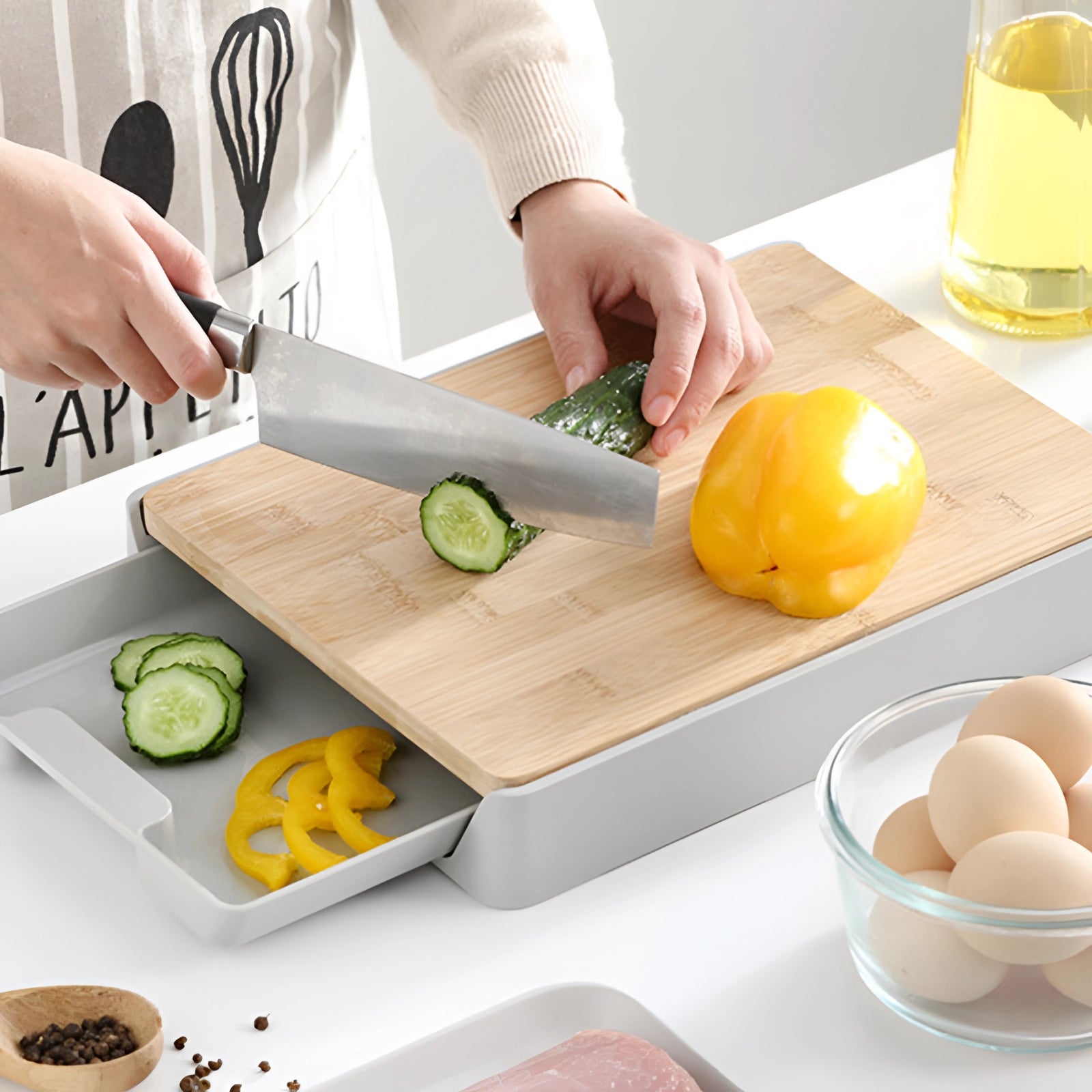 Bamboo Cutting Board with Storage Trays - Eco-Friendly Kitchen Solution