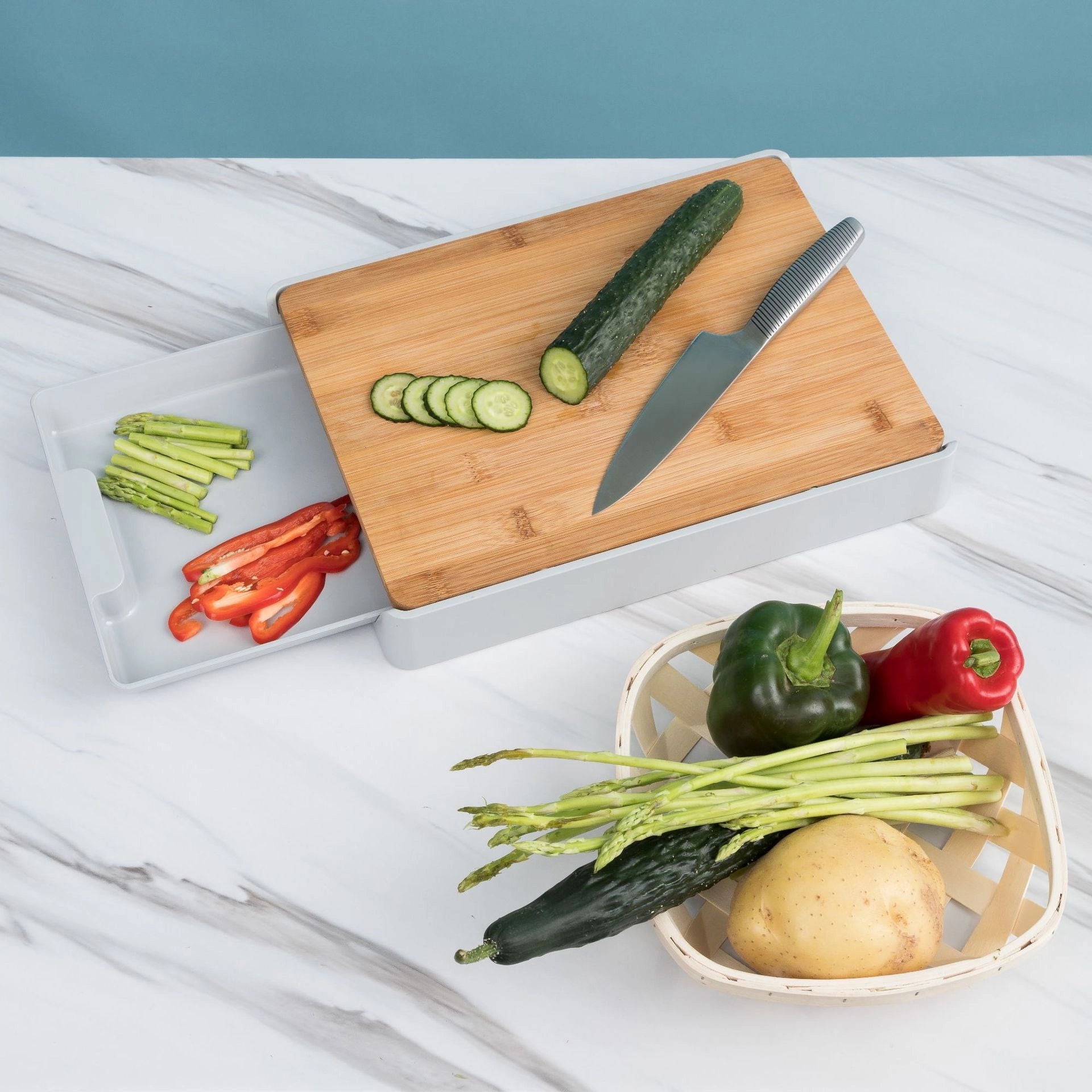 Bamboo Cutting Board with Storage Trays - Eco-Friendly Kitchen Solution