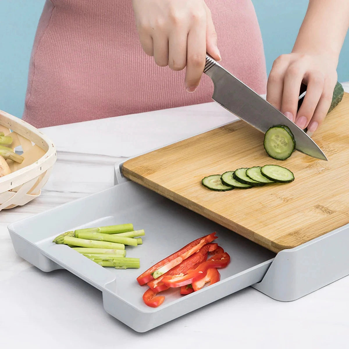 Bamboo Cutting Board with Storage Trays - Eco-Friendly Kitchen Solution