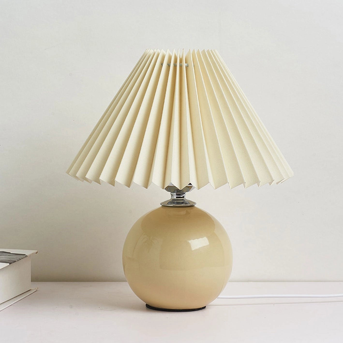 Beige Ceramic Table Lamp with Accordion Pleated Shade