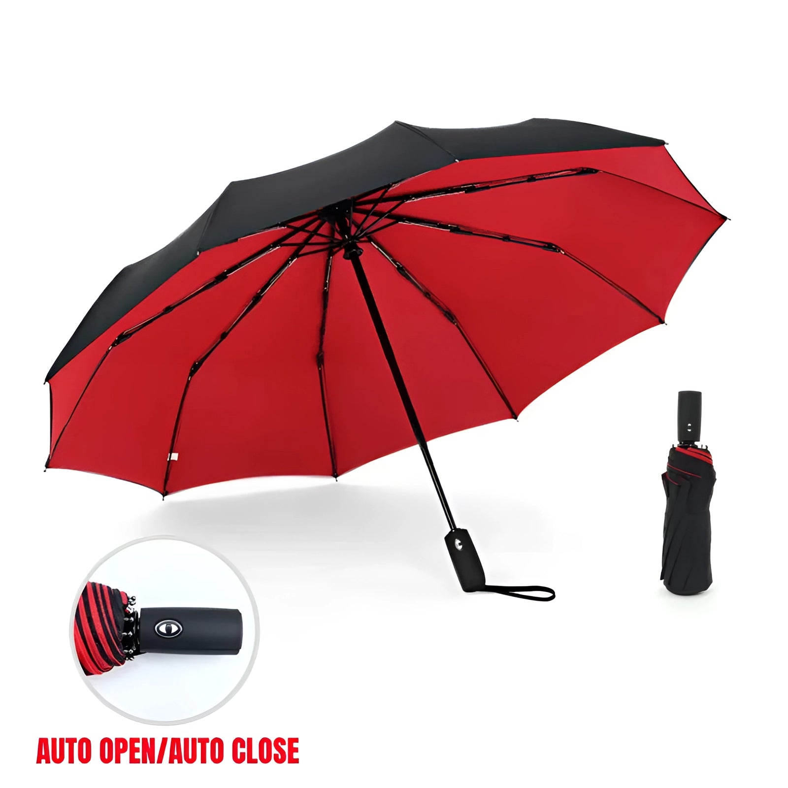 Black AutoShield: Windproof Compact Folding Travel Umbrella
