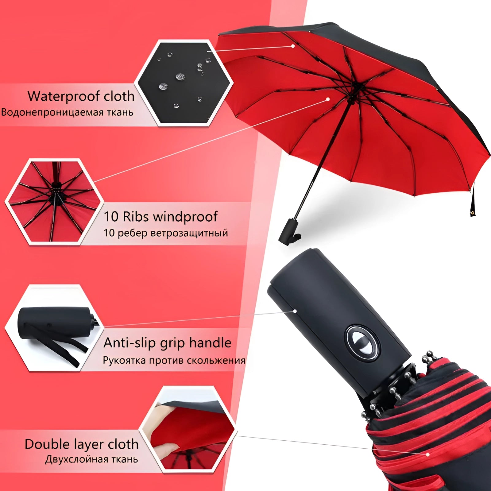 Black AutoShield: Windproof Compact Folding Travel Umbrella