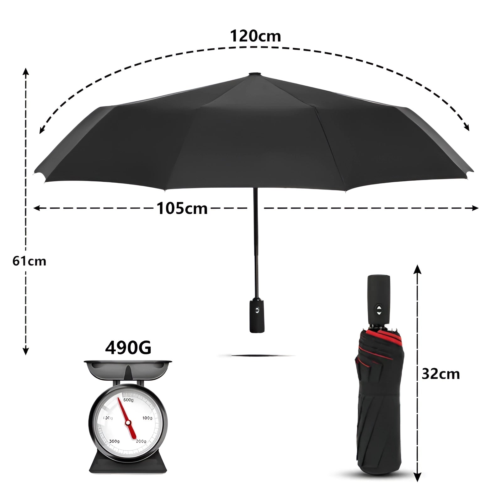 Black AutoShield: Windproof Compact Folding Travel Umbrella