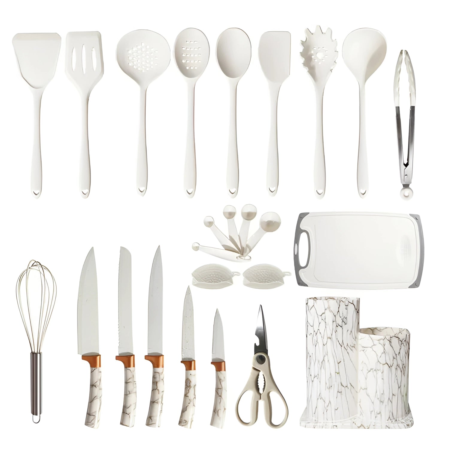 Black Marble Utensil & Knife Block Set - Gold Vein Countertop Organizer