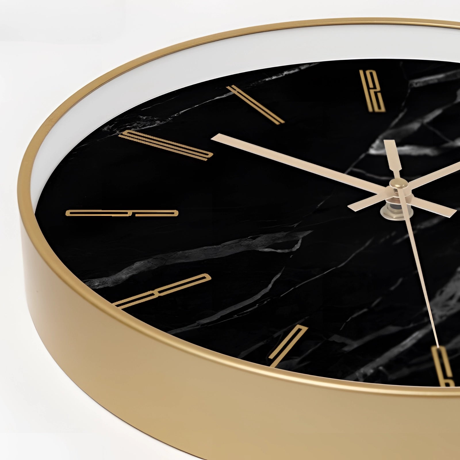Black Marble Wall Clock - Gold Accents, Modern Minimalist Design